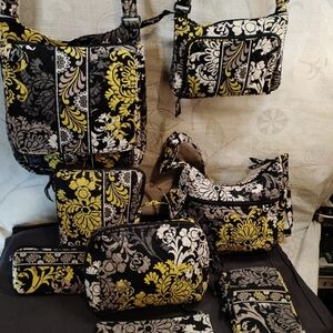 GIFT Vera Bradley Black and Yellow Floral 8pc Bag Set